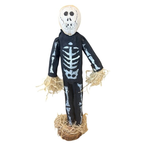 Vintage Style Corn Husk Scarecrow Skeleton Spooky Folk Art Figure Halloween - Picture 1 of 8